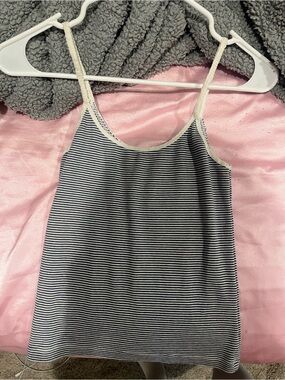 Striped Navy & White Cami Tank with Cream Trim